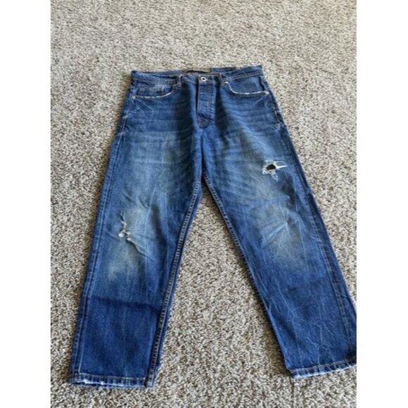 Zara Other - Zara Mens Jeans Distressed Straight Blue Medium Wash Size 32 Button Fly baggy